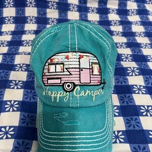 Women’s Distressed Teal 'Happy Camper' Embroidered Cap